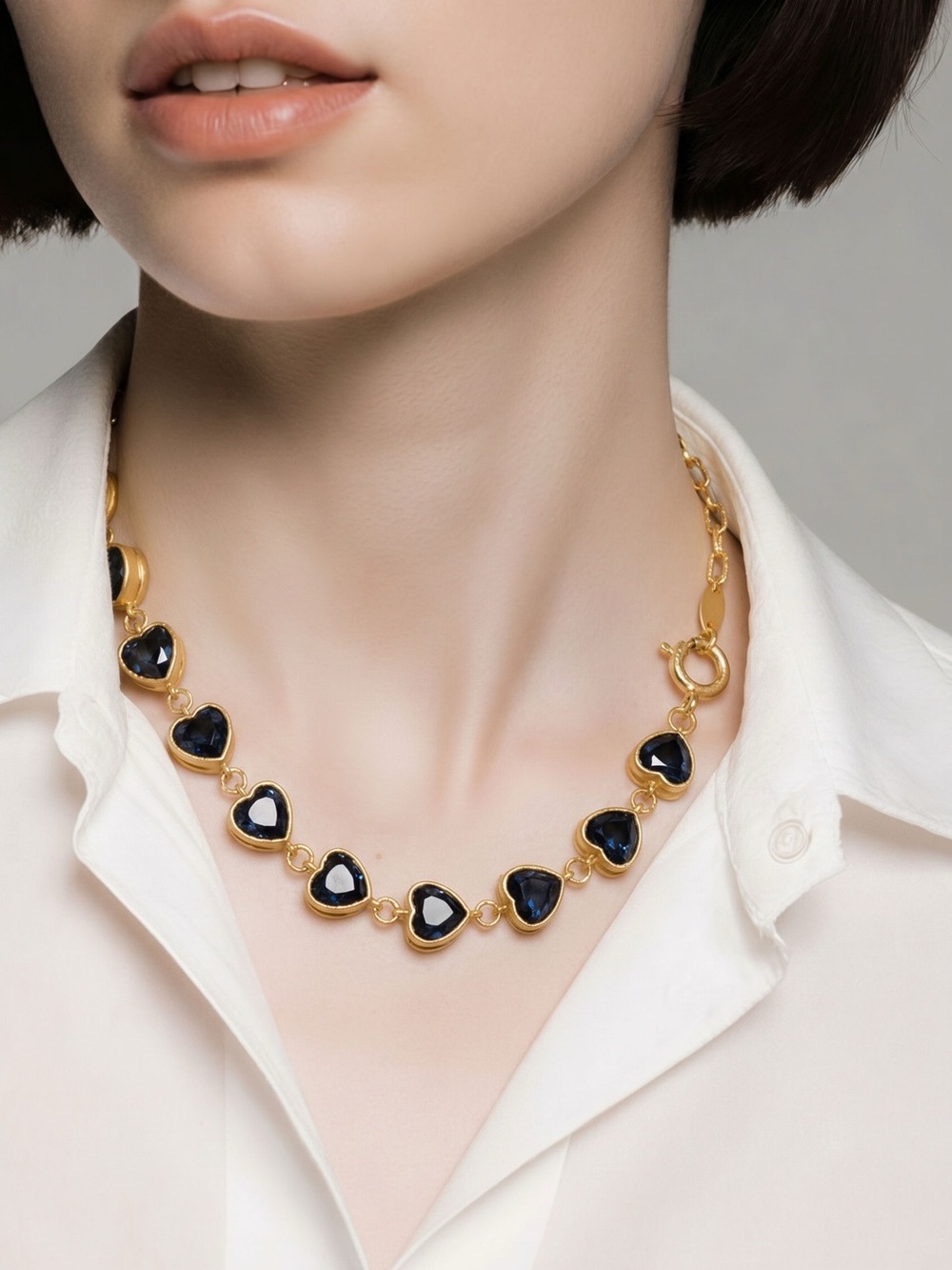 Catwalk Jon Gold Blue Heart Link Necklace with bracelet